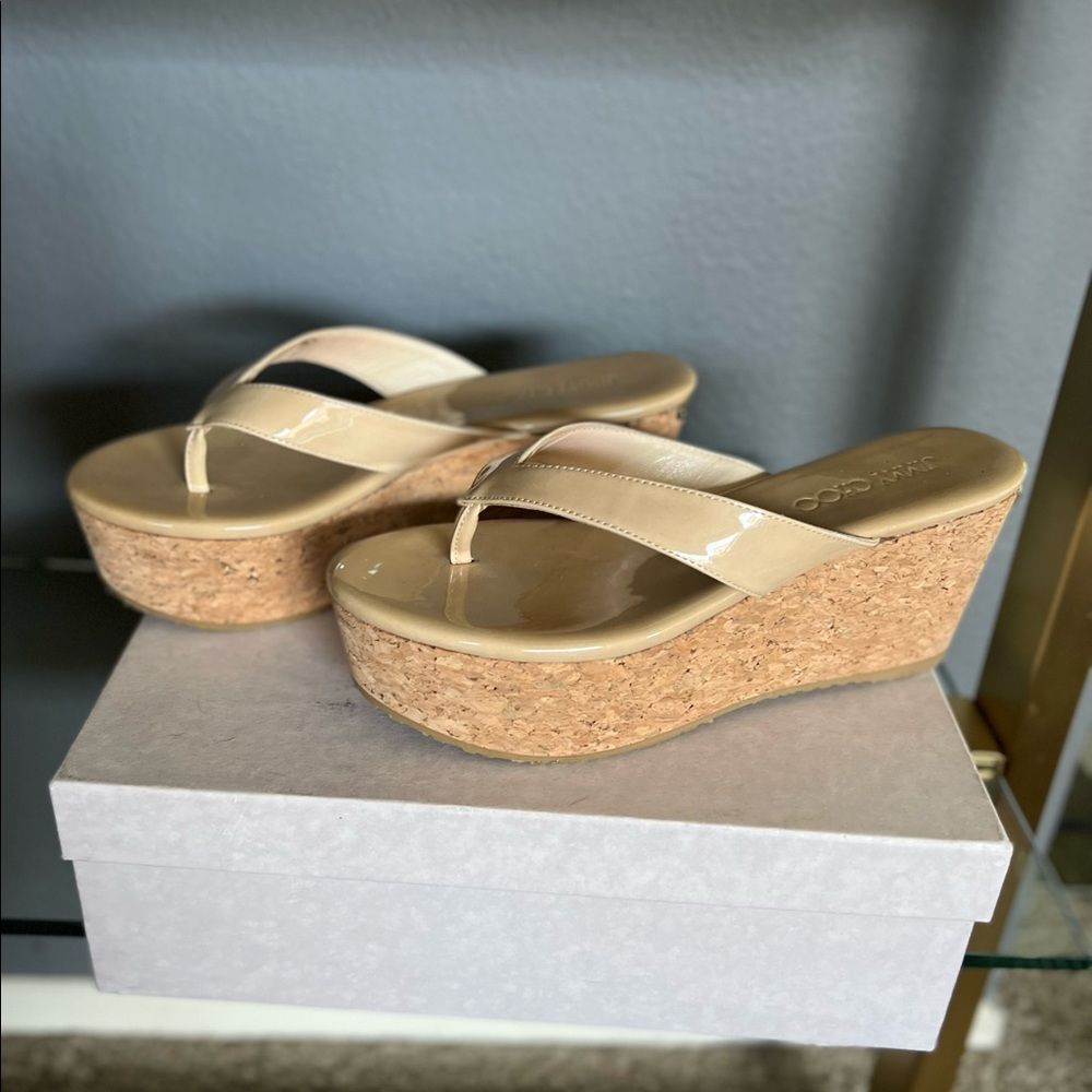 Patent leather JIMMY CHOO Paque 70 platform sandals size EU 38.5